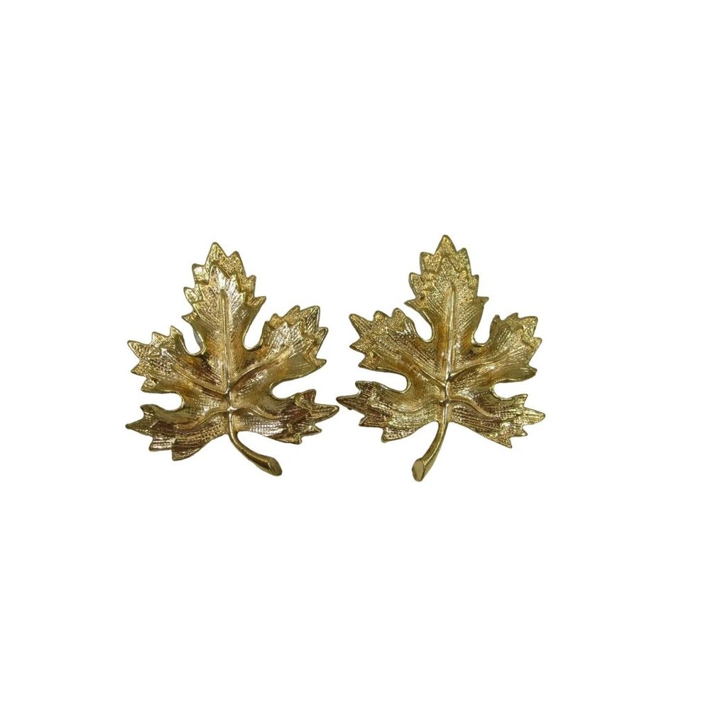 Faux Goldtone Leaf Earrings Gold Tone Leaves Pierced 49496